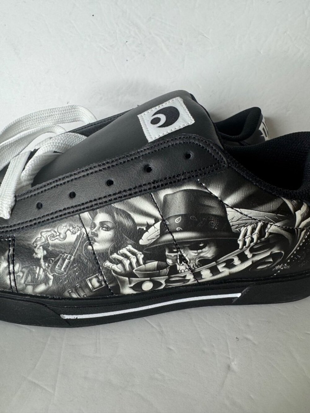 Osiris Serve Abel Y2K Skate Sneaker Tattoo Skull Pistol Black White US 9 EU 42 - Picture 7 of 11